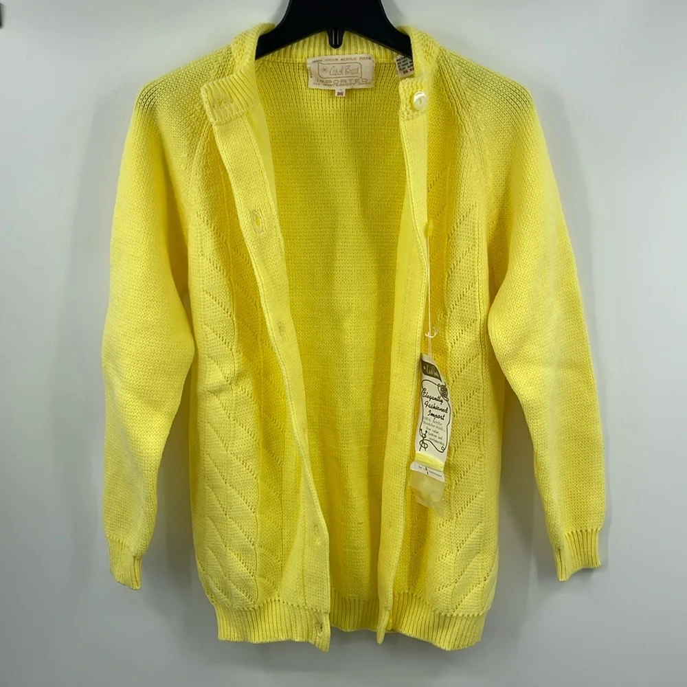 NWT Vintage 50’s 60’s Carol Brent Yellow Knit button Cardigan Size 36 - Picture 4 of 10